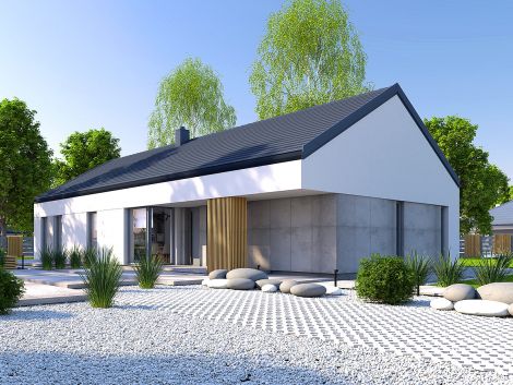 Dompasja 61 - projekt domu parterowego z dachem bezokapowym
